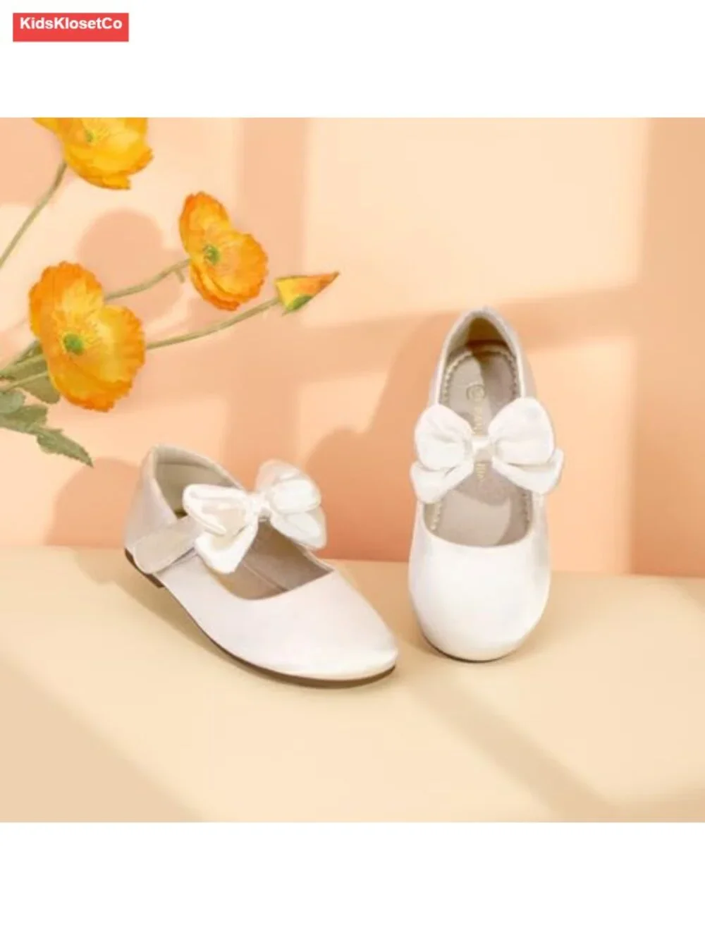 Toddler Girls Mary Jane Ballet Flats with Bow, Hook & Loop Closure, Non-Slip
